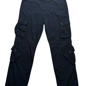 Matchstick Men's Black Cargo Pants with Multi-Pocket Utility Design